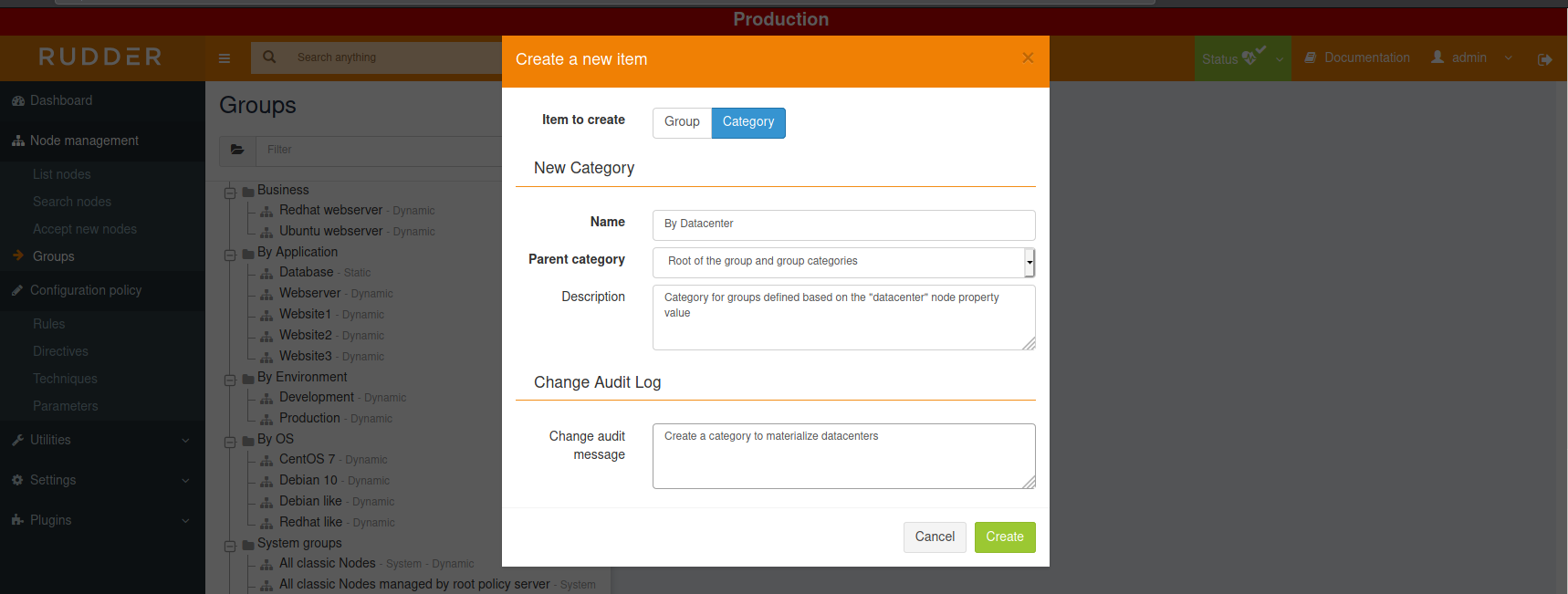 Create a category for groups based on datacenter