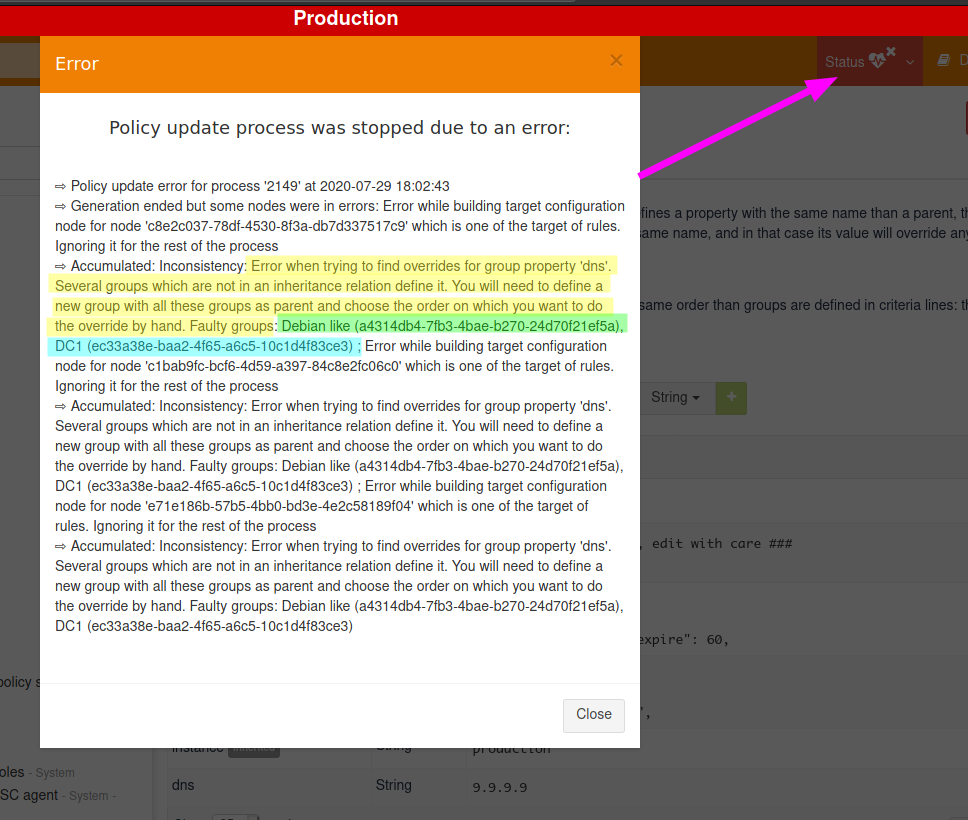 Overriding conflict leads to policy generation failure