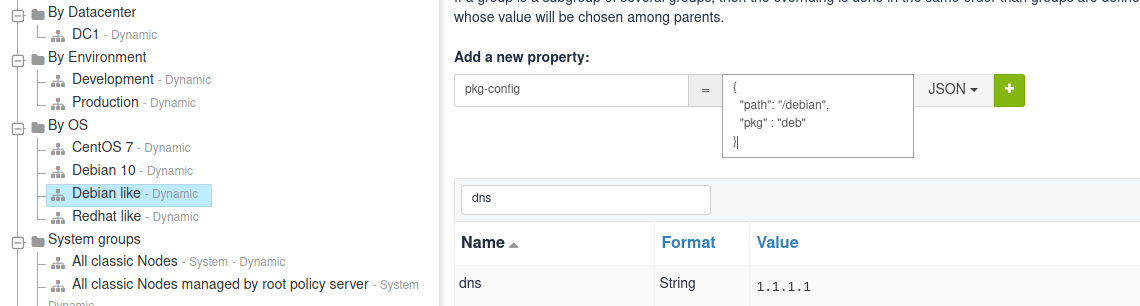 A JSON property defined on group
